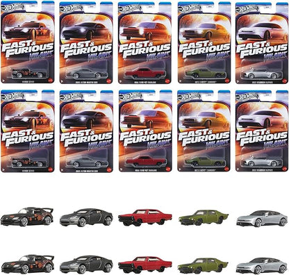 Hot Wheels 986J-HRN88 Fast and Furious Theme Assortment - Villains Vehicle Toy Mini Car, Pack of 10, Sold in Box, 3 Years Old and Up Multi