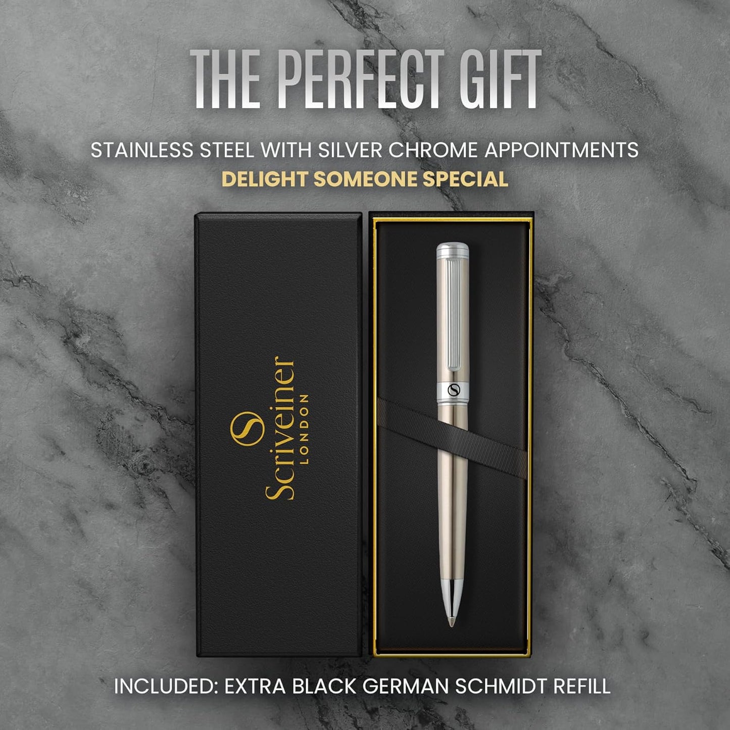 Scriveiner Stainless Steel Ballpoint Pen Executive, Best Ballpoint Pen Gift Set for Office, Nice Pen