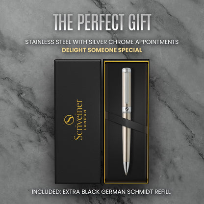 Scriveiner Stainless Steel Ballpoint Pen Executive, Best Ballpoint Pen Gift Set for Office, Nice Pen