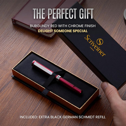 Scriveiner Old Version Red Rollerball EDC Luxury Pen, Stunning Pocket Pen with Chrome Finish, Cool Writing Pen, Best Pen Gift for Men & Women, German Schmidt Refill, Nice Present