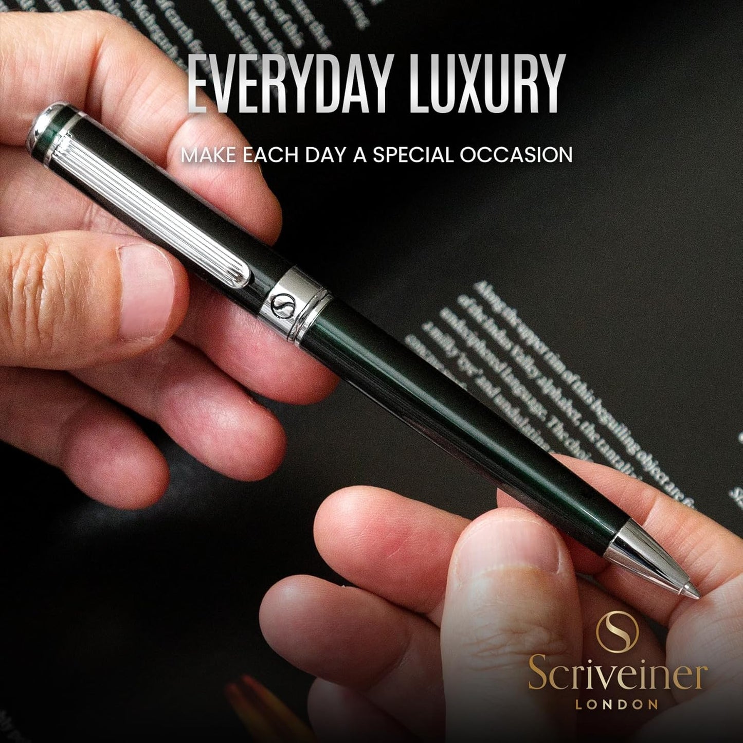 Scriveiner Green Ballpoint Pen - Attractive British Racing Green Fine Pen, Chrome Finish, Schmidt Black Refill, Scriveiner Black Green Ballpoint Pen