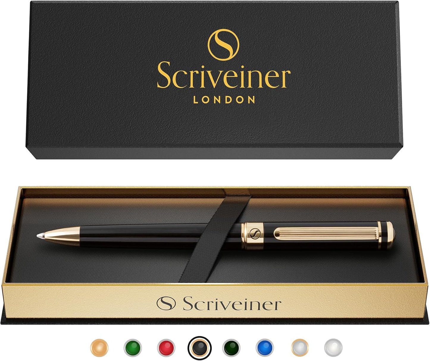 Scriveiner Ballpoint Pen, Premium Real Gold Plating, Schmidt Black Refill Included. Ideal Ballpoint Pen Gift Set for Men, Women, Businessmen, Executives, and Office Use (Black) Black Lacquer Ballpoint