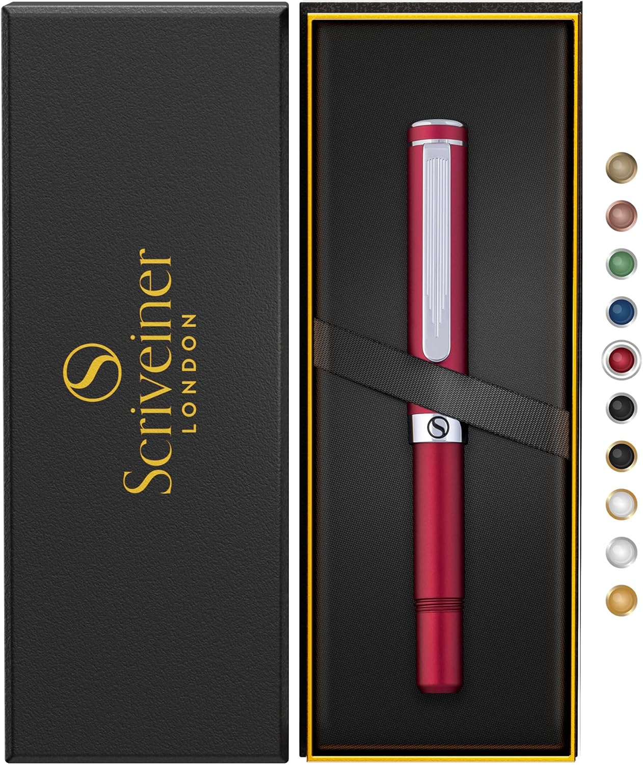 Scriveiner Red Ballpoint Pen EDC Luxurious Pen Elegant and Substantial with a Beautiful Chrome-Plated Pocket Comfortable Writing Experience Best Gift for Men and Women Made in Germany Schmidt Refills