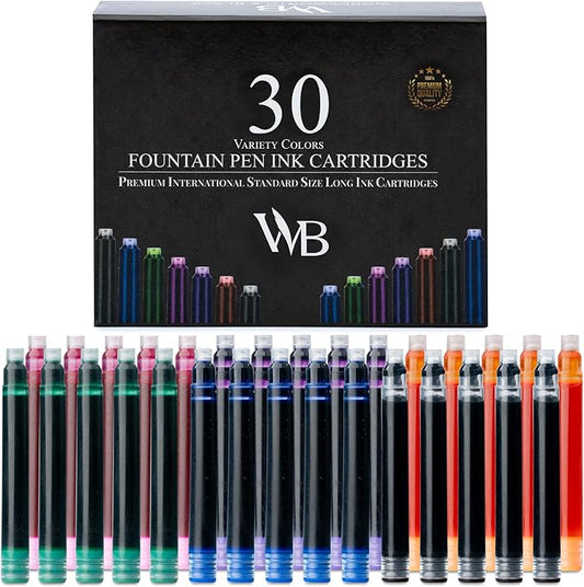 LAMY  Fountain Pen Ink Refills - 30 Assorted Color Ink Cartridges Set - International Standard Size - Length APPR 2.04"