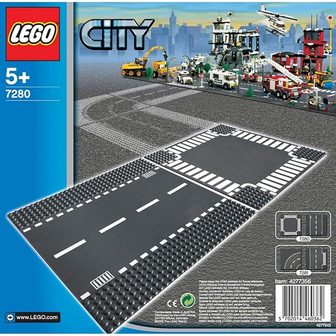 LEGO 7280 City Town Straight & Crossroad Plate Building Kit, Multi Color, 2 Pcs