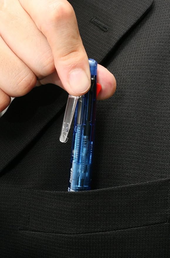 Zebra Clip-on multi 1000S Multifunctional Pen, 4 Color 0.7 mm Ballpoint and 0.5 mm Mechanical Pencil, Red Barrel (B4SA3-R)