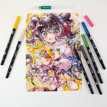 TOMBOW  Pencil Brush Pen Dual Brush Pen ABT 6 Colors & Water Brush Illustration Set Flower AB-T6CFRQA