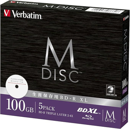 Verbatim DBR50RMDP5V2 M-DISC BD-R DL Long-term Storage, Single Recording, 1-6x Speed, 50 GB, 5 Sheets, White Label, Blu-ray Disc