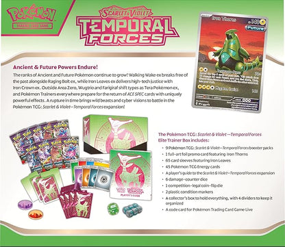 Pokemon TCG: Scarlet & Violet - Temporal Force Elite Trainer Box - Iron Leaf (1 Full Art Iron Sphere Promo Card, 9 Boosters & Premium Accessories)