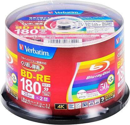 Verbatim BD-R Single Recording Blu-ray Disc 25GB 50 Sheets + 3 Pack Inkjet Printer Compatible, White, 1 Layer, 1-6x Speed