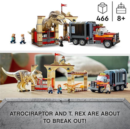 LEGO Jurassic World T. Rex & Atrociraptor Dinosaur Breakout 76948 (466 Pieces)|Multicolor