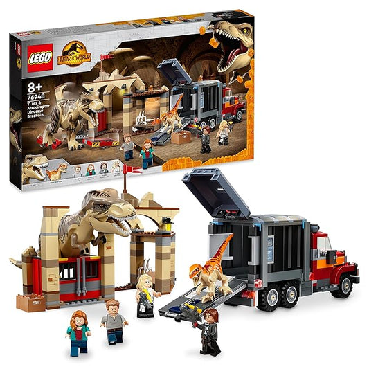 LEGO Jurassic World T. Rex & Atrociraptor Dinosaur Breakout 76948 (466 Pieces)|Multicolor