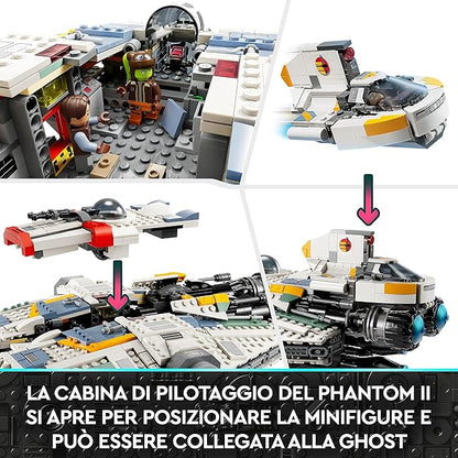 LEGO 75357 Star Wars Ghost & Phantom II Set of 2 Ahsoka Vehicles, Buildable Spaceship Toy with 5 Figures Including Jacen Syndulla and Droid Figure, Christmas Gift for Boys and Girls