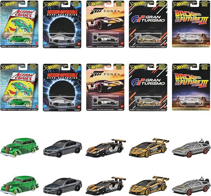 Hot Wheels 986L-HXD63 Pop Culture Assortment, Vehicle Toy, Mini Car, Pack of 10, Sold in Box, 3 Years Old and Up Multi