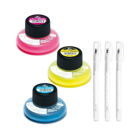 TOMBOW GCA-333APAZ Highlighter Refill Ink, Firefly Coat Charger, 3 Colors (Yellow, Peach, Sky Color) & Kara Pen, Set of 3