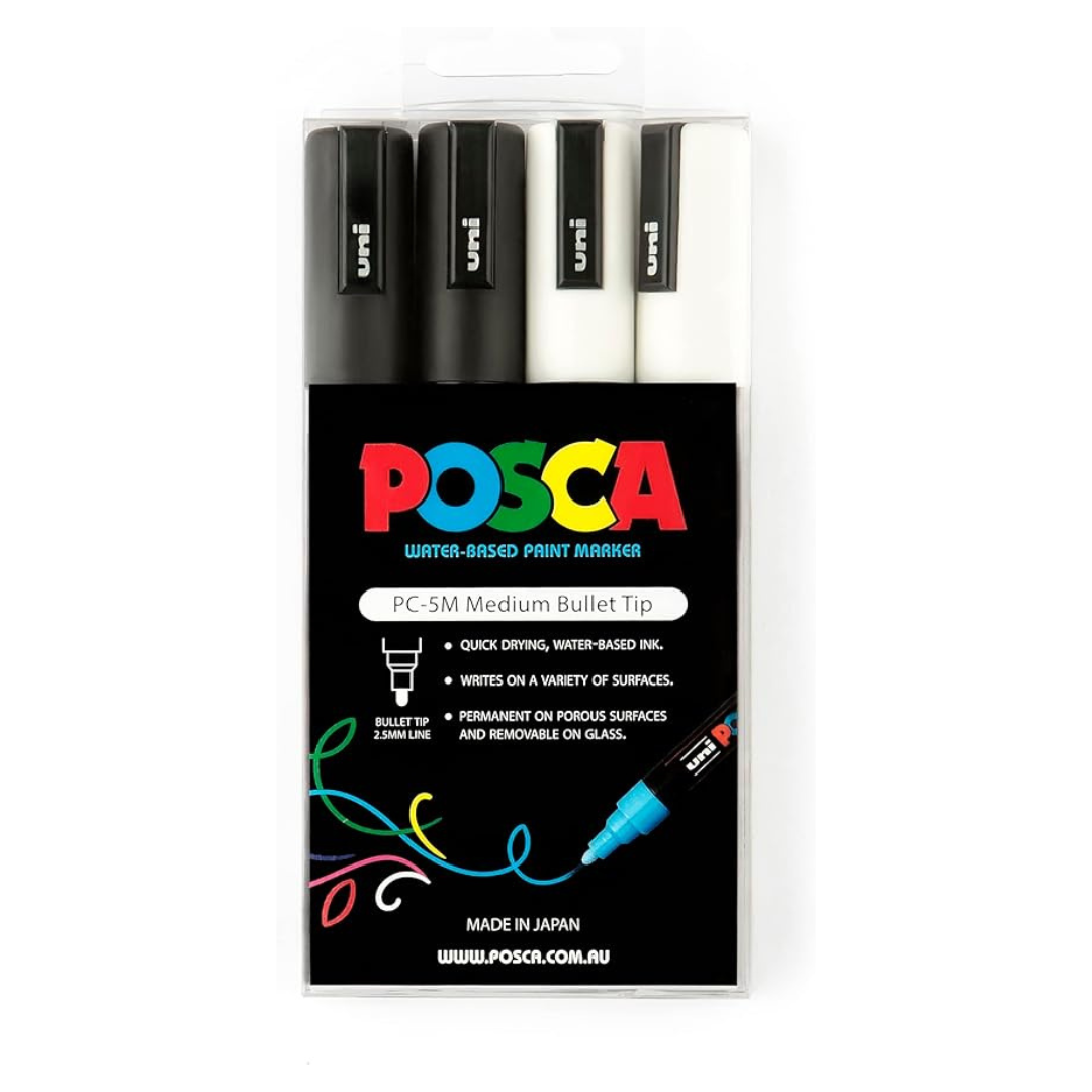 Uni Posca PC-5M Paint Markers Black/White 4 pieces