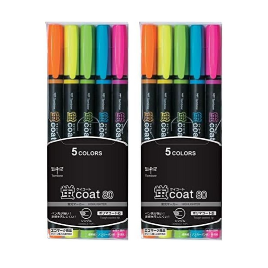 TOMBOW WA-SC5C Highlighter, Firefly Coat 80 (Strong Nib Polymer Coated Core), Single Type, 5 Colors, 2 x