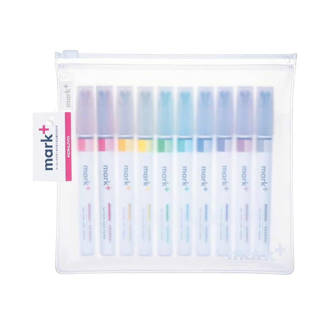 Kokuyo PM-MT100-10S-L1 Highlighter, 2-Tone Color Marker, Marktus, 10 Color Set