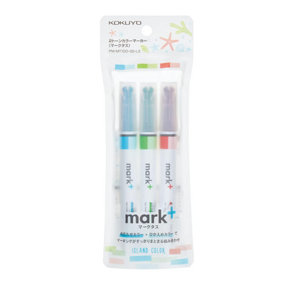 Kokuyo PM-MT100-3S-L2 Highlighter, 2 Colors, Marktus, Set of 3, Limited Island Color