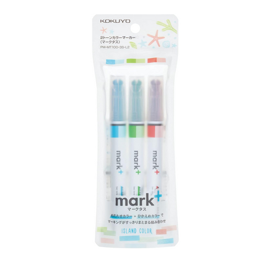 Kokuyo PM-MT100-3S-L2 Highlighter, 2 Colors, Marktus, Set of 3, Limited Island Color