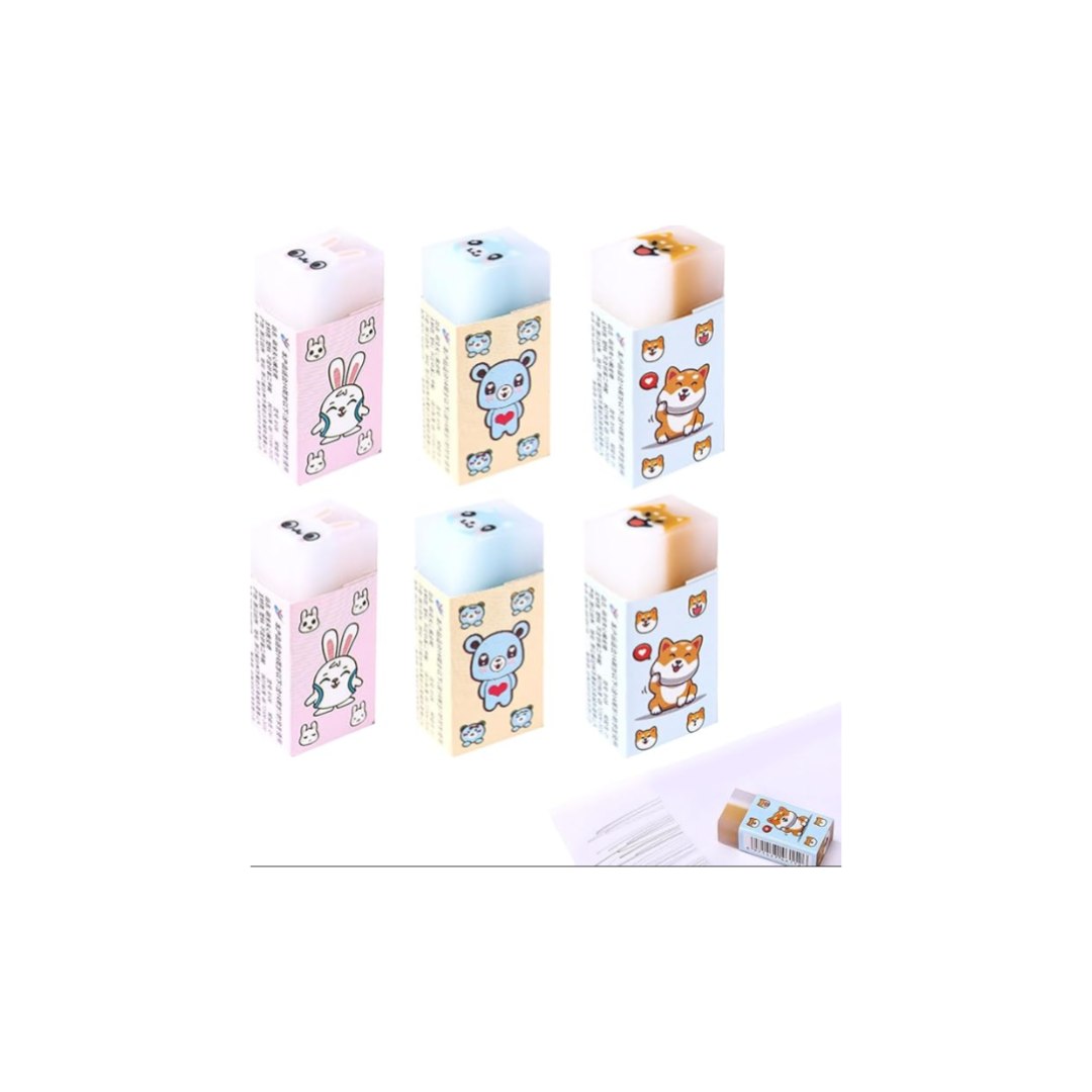 Cute Eraser, Set of 6, Stick Eraser, Eraser Thoroughly Erases.