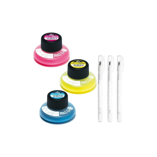 Tombow GCA-333APAZ Highlighter Refill Ink, Firefly Coat Charger, 3 Colors (Yellow, Peach, Sky Color) & Kara Pen, Set of 3