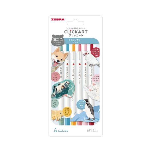 Zebra WYSS22-DC-6C Water Based Markers, Clickert, Animal Color, Limited 6 Color Set
