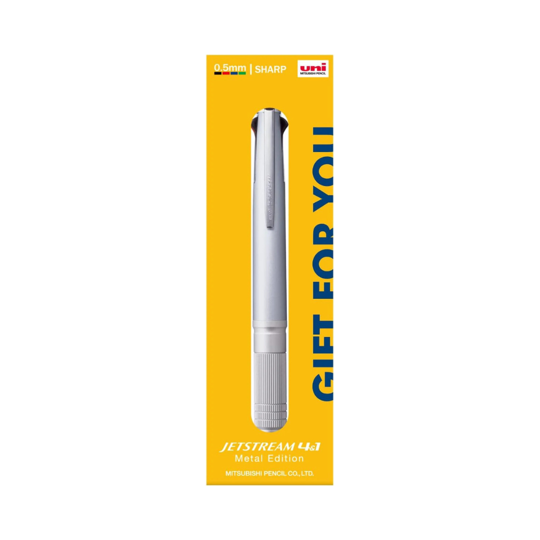 UNI JETSTREAM  Mitsubishi mu MSXE5200A8122 Jetstream 4 & 1 Metal Edition 0.5 Exclusive Multi-Function Pen Gift Package Ice Silver
