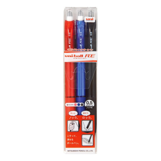 Uni Mitsubishi Pencil Erasable Ballpoint Pen Uni-Ball RE 0.5 3 colors URN180053C