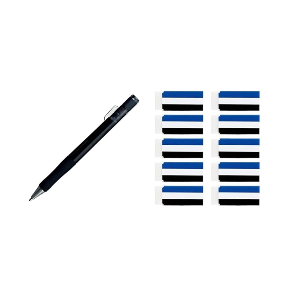 TOMBOW Marking Sheet Mechanical Pencil Monowork 1.3mm Smoke DPB-151B + Eraser MONO Solid Color (10 Pieces) JCC-074AZ