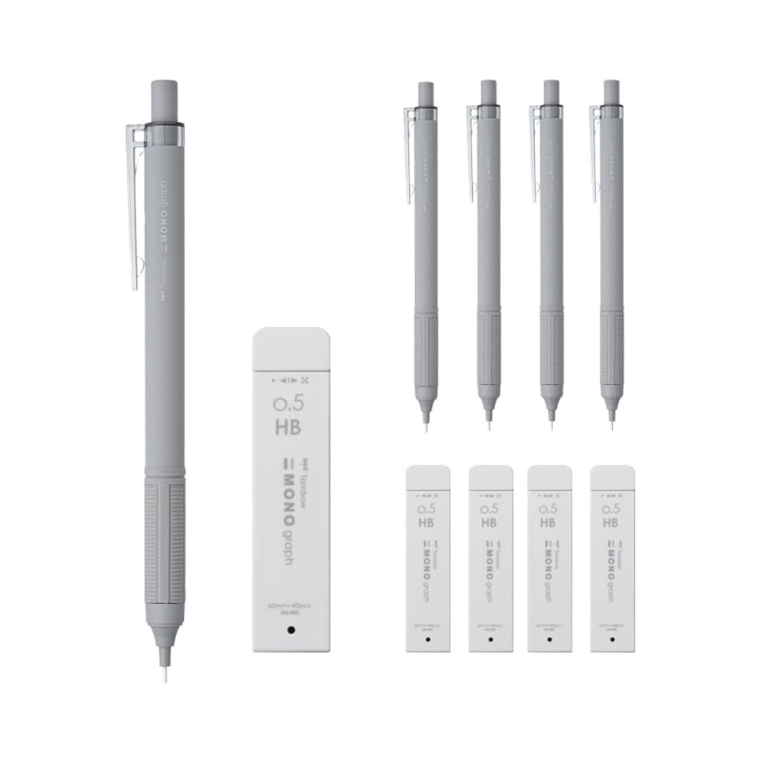 Tombow PCB-321CAZ Mechanical Pencil Set (0.5 mm Mechanical Pencil, Mono Sharp Lead, Eraser Refill), Monograph Light, Gray Blue