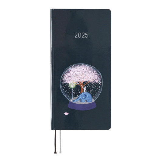 Hobonichi 2025 Weeks, English Version, Hiroko Kubota / Cherry Blossom Snow Globe, Beginning in January, Weekly Notebook, Weekly Left, Slim Vertical