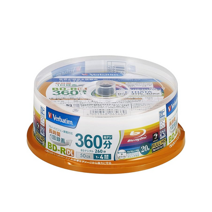 Verbatim Record-once Blu-ray Disc BD-R DL 50GB 20 Pieces White Printable Single-Sided Dual Layer 1-4x Speed VBR260YP20SV1