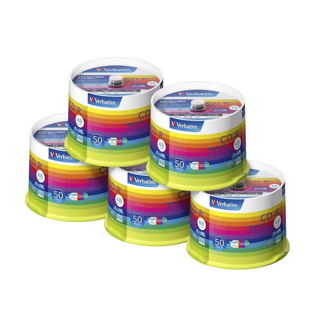 Verbatim Japan SR80SP50V1C Single Recording CD-R 700MB 250 Sheets (50 Px5 Pieces), White Printerable, 48X Speed
