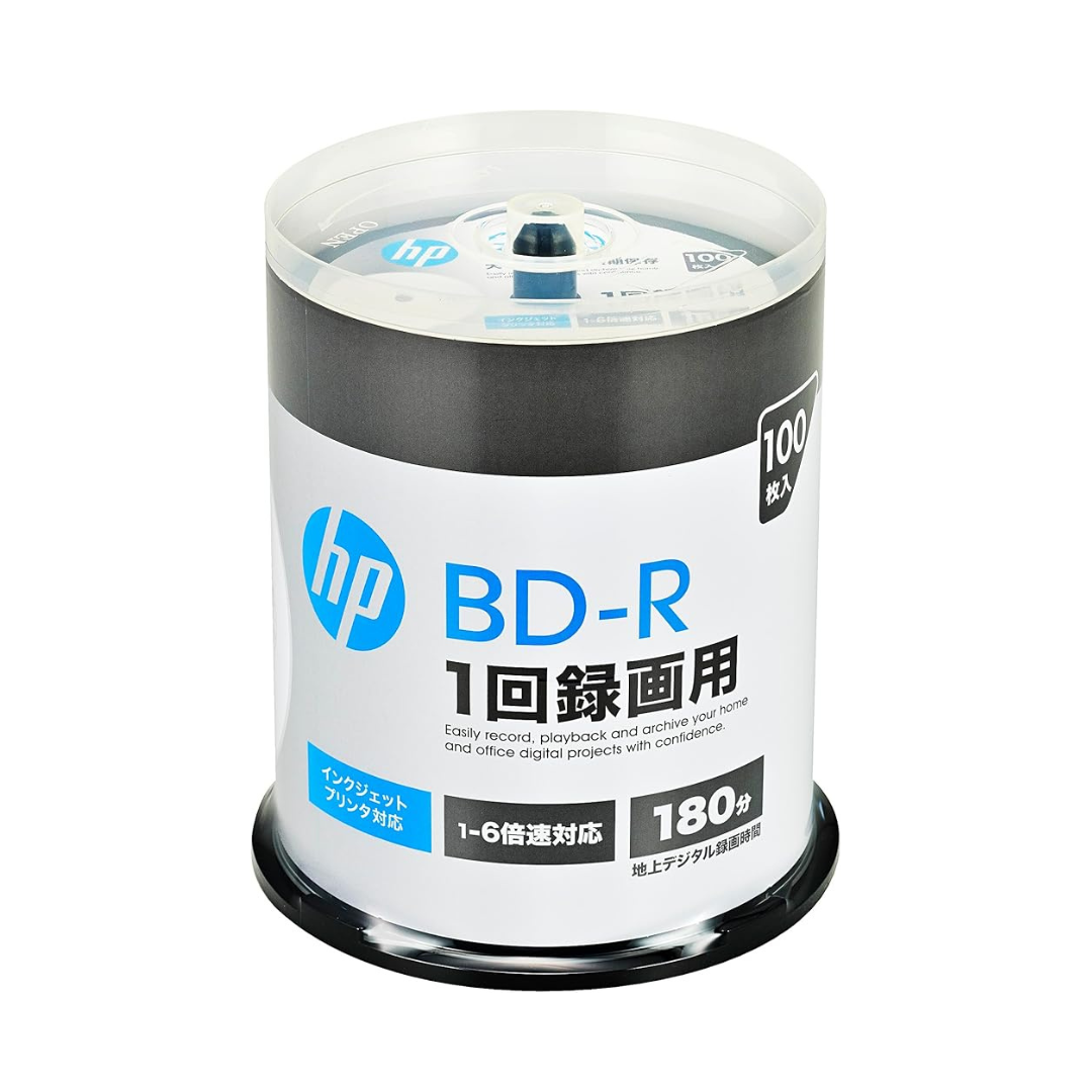 Verbatim VBR130RP100SH1 Single Recording Blu-ray Disc BD-R 25GB 100 Pack Inkjet Printer Compatible White Single Layer 1-6x Speed