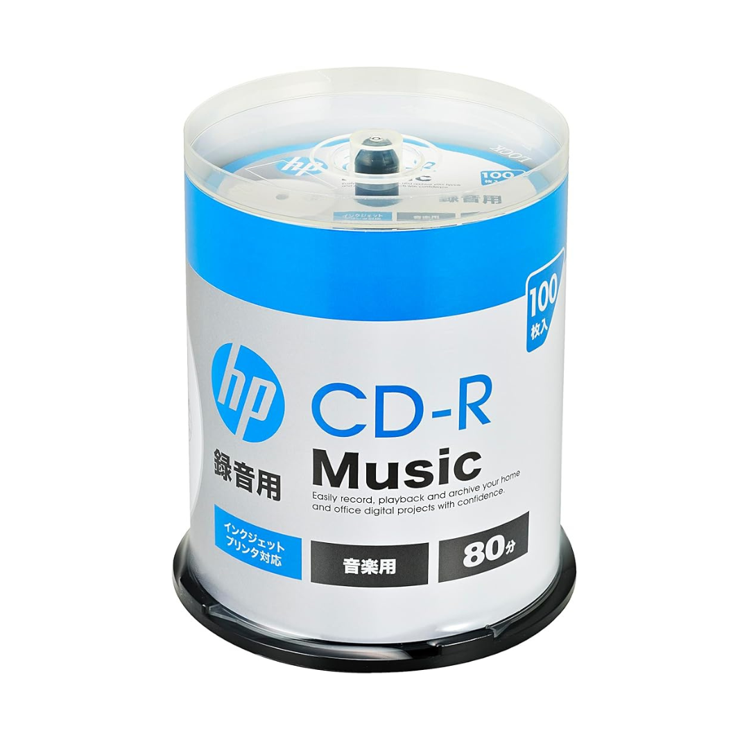 Verbatim AR80FP100SH1 Single Record Music, CD-R, 80 Minutes, 100 Sheets, Inkjet Printer Compatible, White, 48x