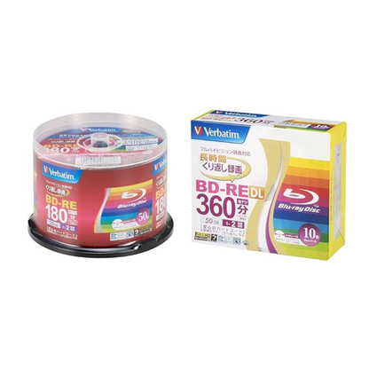 Verbatim BD-RE VBE130NP50SV1 (1 layer on one side / 1-2 times / 50 sheets) & Verbatim for reversal recording, BD-RE DL VBE260NP10V1 (2 layer on one side / 1-2X speed / 10 sheets)