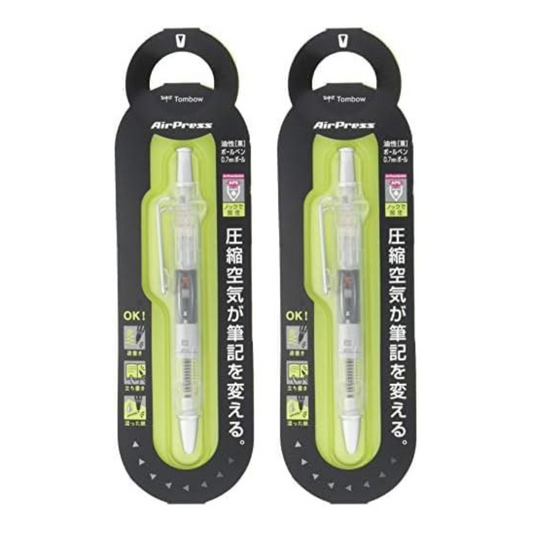 Tombow Pressurized Permanent Ballpoint Pen (Can Write on Wet Paper/Back), Air Press to Squeeze Ink Ink, 0.7 Clear BC-AP20 (x2)