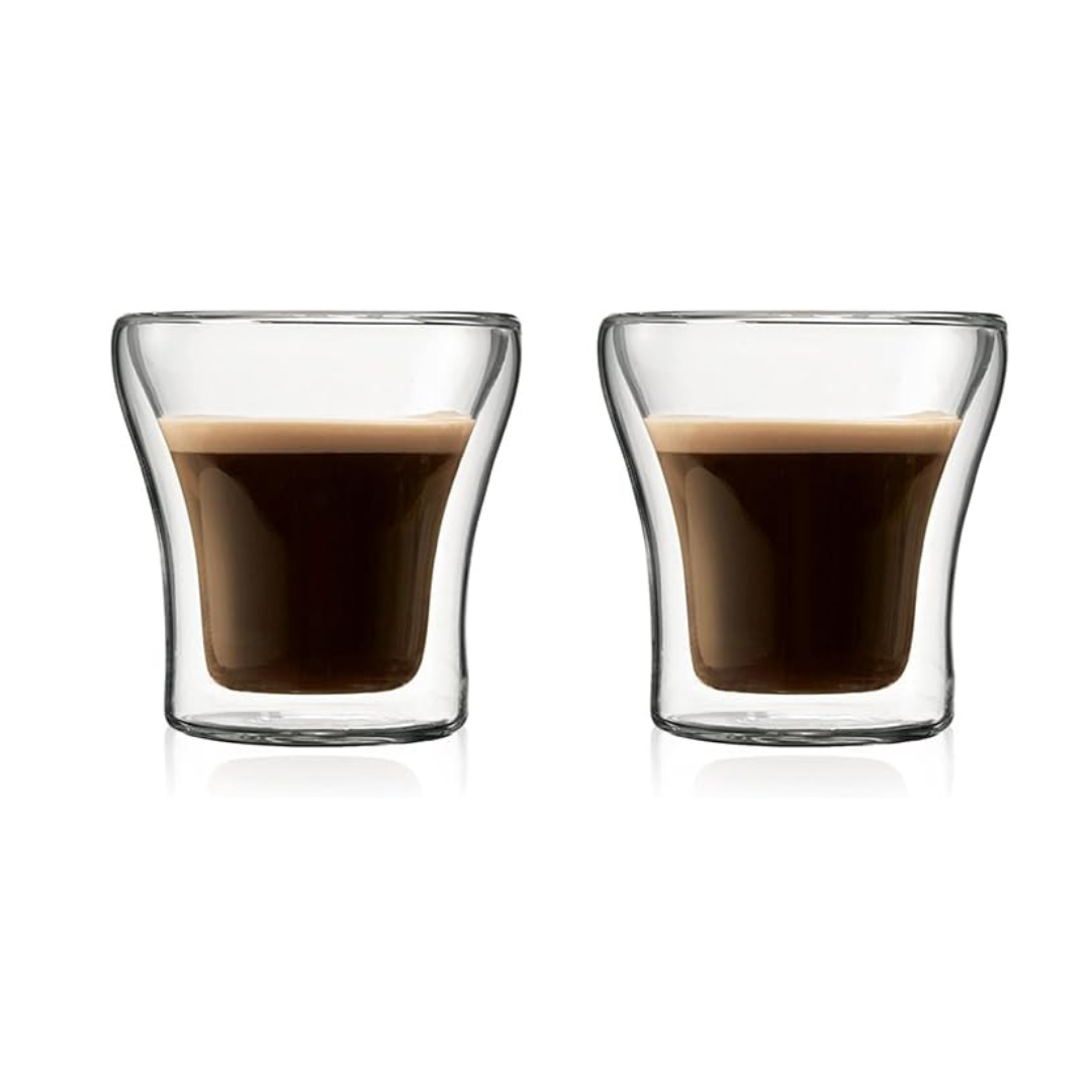 BODUM Glass Cup Tumbler ASSAM Double Wall Glass 250ml Set of 2 Insulates Against Heat and Cold