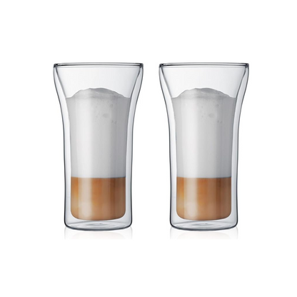 BODUM Glass Cup Tumbler ASSAM Double Wall Glass 250ml Set of 2 Insulates Against Heat and Cold