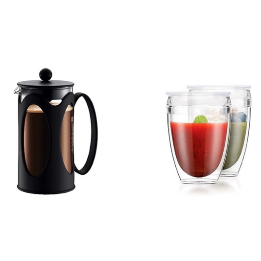 BODUM French Press Plastic Double Wall Tumbler  Glass Set