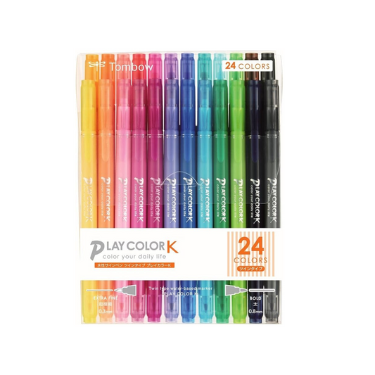 TOMBOW GCF-012 Water Based Sign Pen, 24 Colors (Thick & Extra Fine Twin Type), Color Pen (Full of Kawaii Colors), Play Color K