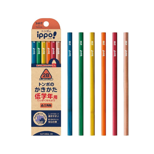 Tombow MP-SENN04-2B Triangle Pencil, 2B (1 Red Pencil), Safe, Short Design, ippo! Low Grade Kakata, Natural