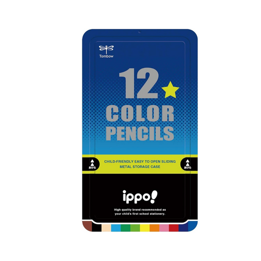 Tombow CL-RRM0412C Ippo Colored Pencils, Slide-Type Metal Case, 12 Colors, Print Boy
