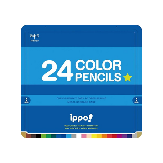 Tombow Colored Pencils, 24 Colors, Elementary School Students, Ippo (Sliding Can), Plain, Blue, CL-RPM0424C