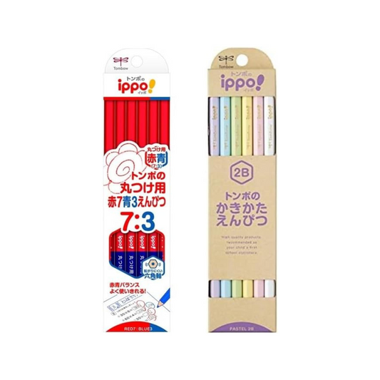 Tombow Red Pencil, ippo! Red 3 Blue 7 Pencils for Rounding 1 Dozen CV-KIVP7/3 + 2B, Pastel, 1 Dozen KB-KNPT01-2B