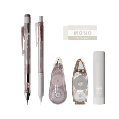 TOMBOWPCC-644BAZ MONO x PiT Stationery Set, Pastel Glass, Brown, 6 Piece Set (Mechanical Pencil 0.02 inch (0.5 mm) x 2 Pieces, Eraser, Glue Stick, Correction Tape, Tape Glue,
