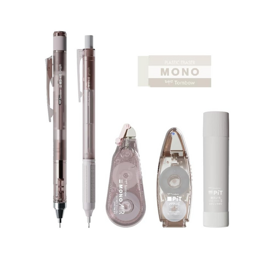 TOMBOWPCC-644BAZ MONO x PiT Stationery Set, Pastel Glass, Brown, 6 Piece Set (Mechanical Pencil 0.02 inch (0.5 mm) x 2 Pieces, Eraser, Glue Stick, Correction Tape, Tape Glue,