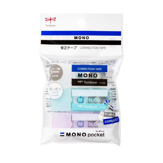 TOMBOW Pencil Correction Tape, Mono Pocket, 5mm Wide, Assorted, Pack of 3 (MONO, Blue, Purple) KCC-321X