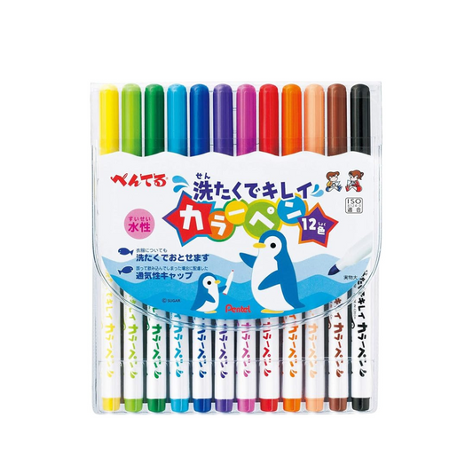 Pentel Water-based Pen, Washable Color Pen, SCS2-12, 12 Colors